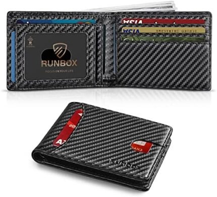 RUNBOX Wallet for Men Slim 11 Credit Card Holder Slots Leather RFID Blocking Small Thin Men's Wallet Bifold Minimalist Front Pocket Large Capacity Gift Box