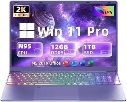 Rumtuk Latest 16" Purple Laptop-12th Gen Alder Lake N95 CPU, 12G LPDDR5 RAM, 1T NVMe SSD (Expandable to 4T+512G SD), Win 11 Pro/Office 2019, 2K FHD IPS+ Color Backlit KB, Perfect for Game/Work/Study