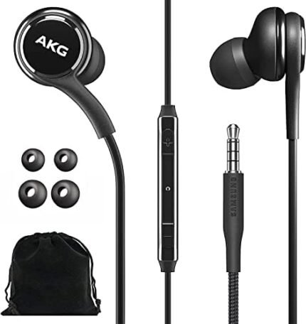 SAMSUNG AKG Wired Earbuds Original 3.5mm in-Ear Earbud Headphones with Remote & Microphone for Music, Phone Calls, Work - Noise Isolating Deep Bass, Includes Velvet Carrying Pouch - Black