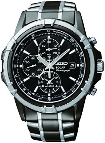 SEIKO Watch for Men - Essentials Collection - with Solar Chronograph, Stainless Steel, Date Calendar, LumiBrite Hands, and Water-Resistant to 100m