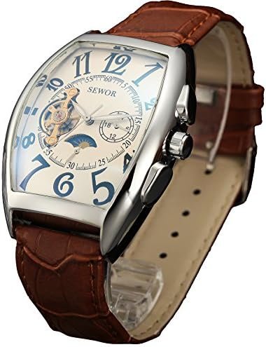 SEWOR Mens Automatic Business Dress Tonneau Moon Phase Wrist Watch Mechanical Self Wind