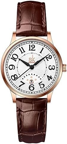 SHENGKE SK Classic Business Women's Watches with Stainless Steel Strap and Elegant Genuine Leather Watch for Ladies