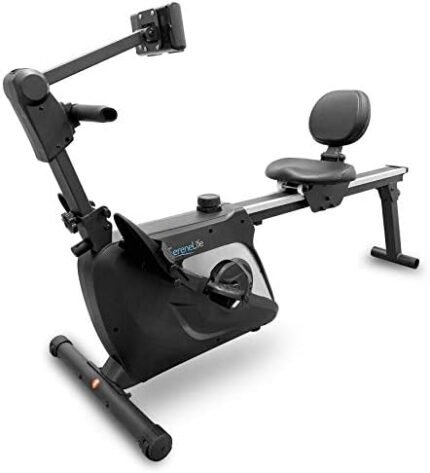 SereneLife 2-in-1 Rowing Machine & Bike - 8 Magnetic Resistance Levels, 264lbs Capacity - Foldable & Portable Cardio Fitness Trainer with LCD Monitor - Promotes Weight Loss, Strength, Stamina Building