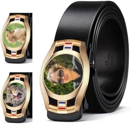 Shindn Leather Ratchet Belt Men - Customizable Photo Personalized Gift for Men Custom Birthday Gift