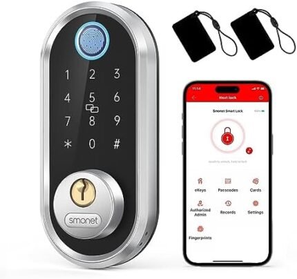 Smart Deadbolt, SMONET Fingerprint Electronic Deadbolt Door Lock with Keypad-Bluetooth Keyless Entry Keypad Smart Deadbolt App Control, Ekeys Sharing, App Monitoring Auto Lock for Homes and Hotel