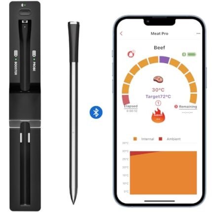 Smart Wireless Meat Thermometer, Remote Range Dual Bluetooth Digital Food Thermometer for Oven, Indoor Outdoor Cooking, Grill BBQ, Compatible with iOS & Android