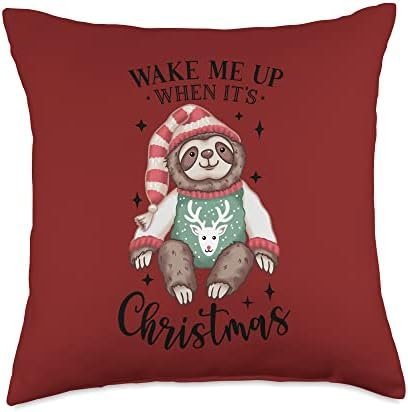 Smarty Pants Designs Wake me up When It's Christmas, Sloth Lovers Xmas Throw Pillow, 18x18, Multicolor