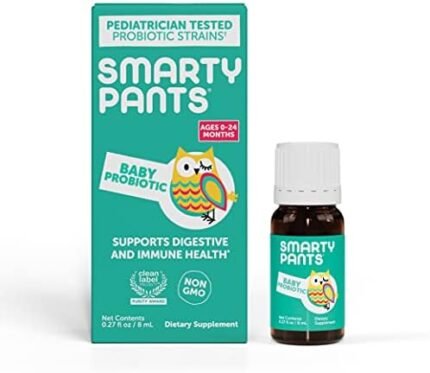 SmartyPants Baby Probiotic Drops: Probiotics for Digestive Health and Immune Support Supplement, for Infants 0-24 Months, Vegan, Gluten Free, Pediatrician Tested (30 Day Supply)