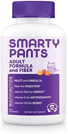 SmartyPants Fiber Supplement & Multivitamin for Men & Women: Multivitamin Fiber Gummies with Vitamin D3, C, Vitamin B12, B6, Vitamin A, K & Zinc, Omega 3 Fish Oil (EPA/DHA), 180 Count (30 Day Supply)