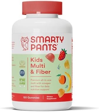 SmartyPants Kids Multivitamin Gummies and Fiber Supplement: Omega 3 Fish Oil (EPA/DHA), Vitamin D3, C, Vitamin B12, B6, Vitamin A, Zinc, Fiber Gummies, Three Fruit Flavors, 120 Count (30 Day Supply)