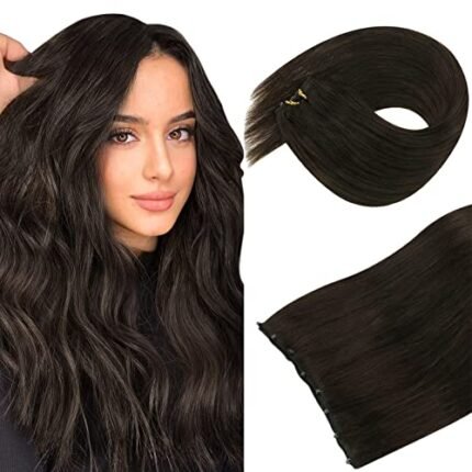 Sunny Beaded Weft Hair Extensions Darkest Brown Micro Bead Weft Hair Extensions Real Hair Brown Beaded in Weft Hair Extensions Brown Human Hair for Women 22Inch 50G