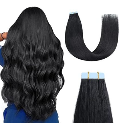 Sunya Tape in Hair Extensions 14 inches Silky Straight Remy Human Hair Seamless Skin Weft Tape in Real Human Hair Extensions 14 inches #1 Jet Black 40 Gram 20Pcs/Pack Soft Hair