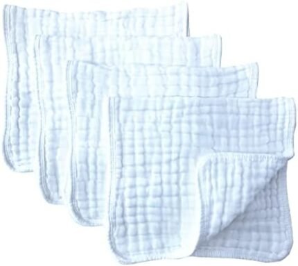 Synrroe Muslin Burp Cloths 4 Pack Large 20" by 10" 100% Cotton 6 Layers Extra Absorbent and Soft