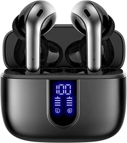 TAGRY Bluetooth Headphones True Wireless Earbuds 60H Playback LED Power Display Earphones with Wireless Charging Case IPX5 Waterproof in-Ear Earbuds with Mic for TV Smart Phone Laptop Computer Sports