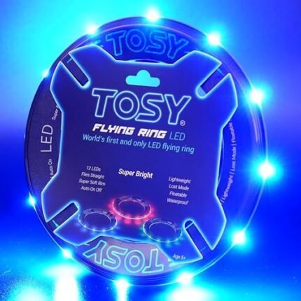 TOSY Flying Ring - 12 LEDs, Super Bright, Very Soft & Phosphorescent Rim, Auto Light Up, Safe, Waterproof, Lightweight Frisbee, Cool Fun Christmas & Outdoor/Indoor Gift Toy for Boys/Girls/Kids