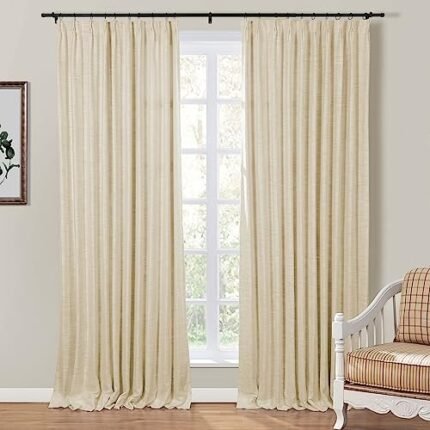 TWOPAGES Linen Blend Pinch Pleated Drape for Apartment, Beige Room Darkening Light Filtering Double Layer Lined Curtain Window Treatment Curtain Panel (1 Panel, 26" Wide by 96" Long)