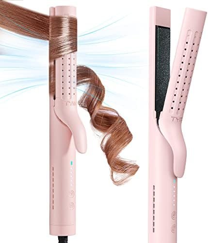 TYMO Airflow Styler Curling Iron - Ceramic Flat Iron Hair Straightener and Curler 2 in 1, Professional Curing Wand with 360° Ionic Cool Air, 5 Adjustable Temps & Dual Voltage for Long Short Hair