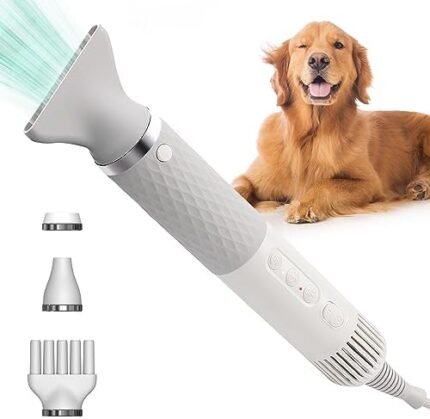 ThinkPet Dog Hair Dryer for Pet Grooming High Velocity Force Blower, Lightweight Portable Dog Dryer for Small Medium Large Dogs Grooming Hair Dryer - 4 Levels Temperature 3 Blow Speed 4 Nozzle White