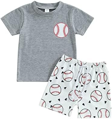 Toddler Baby Boy Summer Baseball Outfit Letters Print T-Shirt Tops and Baseball Shorts 2Pcs Casual Clothes Set