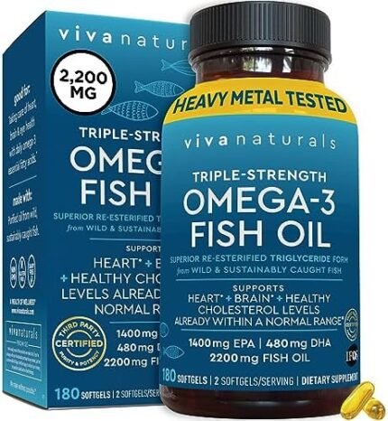 Triple Strength Omega 3 Fish Oil Supplement - 2200mg per Serving, Fatty Acid Supplements with EPA DHA & Omega3 - Re-Esterified Triglyceride for Increased Absorption - 180 Count