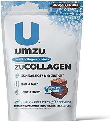 UMZU zuCollagen Protein - Multi Collagen, Support Skin, Hair, Joints, and Muscle Recovery - Chocolate Brownie Flavored, 90 Calories, 21 Grams Protein - 1 Scoop Per Serving (20 Servings)