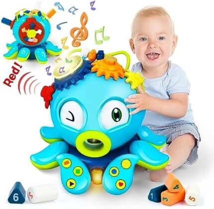 UNIH Crawling Octopus Baby Toys 18 Months-3 Years Large Baby Activity Octopus Early Learning Educational Toy with Light & Sound Birthday Toy for Infant Toddler Baby 18 Months-3 Years Boy Girl