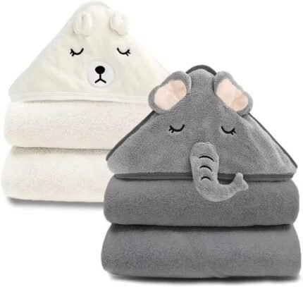 URSEORY 2 Pack Bamboo Hooded Baby Towel - Premium Soft Bath Towel for Bathtub for Babie, Newborn, Infant - Ultra Absorbent, Natural Baby Stuff Towel for Boy and Girl (Elephant, Bird) (Elephant, Bird)