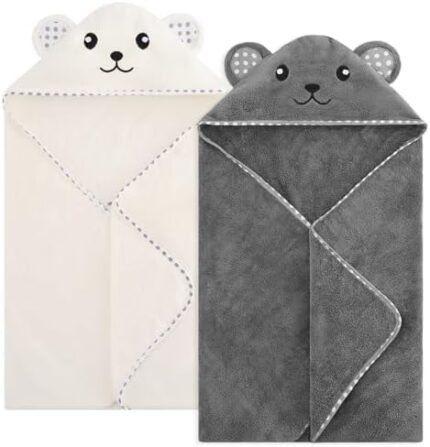 URSEORY Baby Hooded Towel, 2 Pack Bamboo Cotton Baby Towel Set, 31 X 31 Inch Super Soft Baby Bath Towel - Ultra Absorbent, Suitable for Infants, Toddlers and Newborn (Panda)