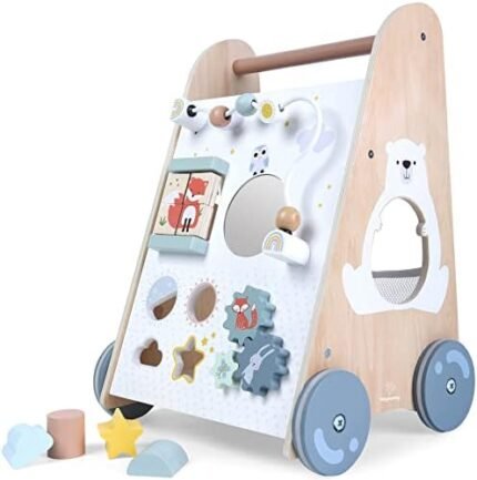 Upyearling Wooden Baby Walker - Sit to Stand Learning Activity Walker for Boys and Girls, Easy to Grip Handle Push Walker, Built-in Toys and Activities, Promotes Motor Skills