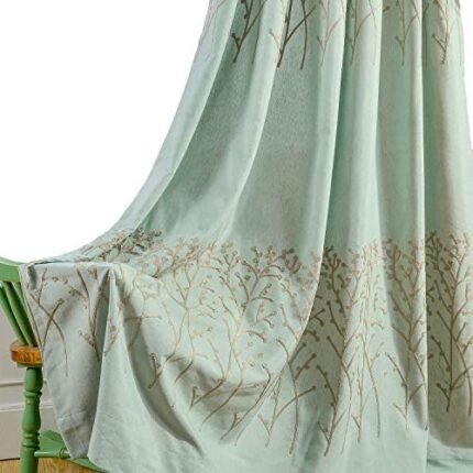 VOGOL 2 Panels Branch Embroidered Faux Linen Grommet Curtains Drapes for Bedroom Living Room, Farmhouse Window Curtains Panels, 52 x 84 Inch