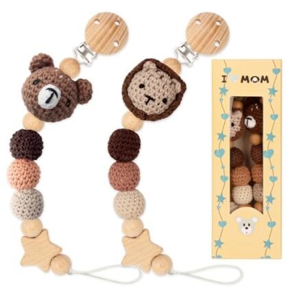 VVAYHUA 2 Pack Pacifier Clips, Baby Pacifier Holder with Cute Animal Design - Pacifier Leash Pacifier Chain Universally Fits All Pacifiers/Teethers Baby's Gift