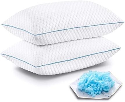 VVZ Shredded Memory Foam Pillows, Bed Pillows for Sleeping 2 Pack Standard Size 20 x 26 Inches, Luxury Hotel Cooling Gel Foam Pillows Set of 2, Adjustable Loft Pillow for Side and Back Sleepers