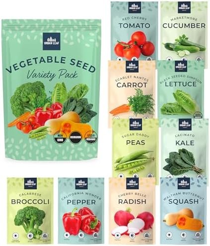 Vegetable Garden Seeds for Planting - Certified Organic, Heirloom Seeds, Non GMO, Best Germination Rate, Resealable Mylar Bag - Urban Leaf