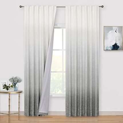 Vision Home Grey Ombre Full Blackout Curtains 84 inch Two Tones Gray and White Window Treatment Set Thermal Insulated Room Darkening Drapes for Living Room Rod Pocket Back Tabs 2 Panels 50" Wx84 L