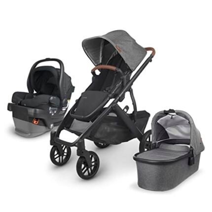 Vista V2 Stroller - Greyson - Charcoal Mélange | Carbon Frame | Saddle Leather + Mesa V2 Infant Car Seat - Greyson - Charcoal Melange | Merino Wool