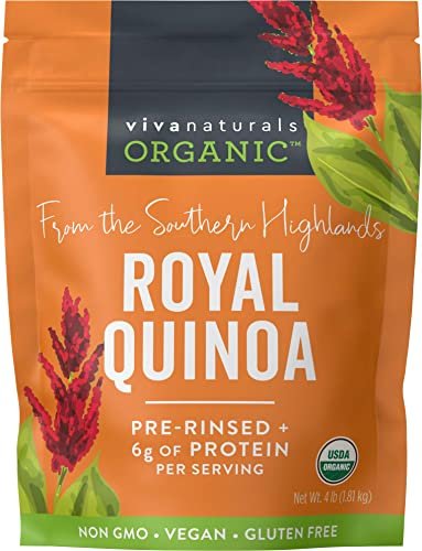 Viva Naturals Organic Quinoa, 4 lb - Plant Based Protein, Fiber and Iron - Pre-Washed Whole Grain Rice and Pasta Substitute for Quinoa Salad - USDA Organic, Gluten Free, Vegan, Non-GMO and Kosher