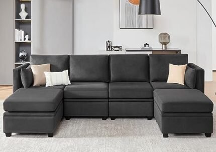 WETRUE Modular Sectional Sofa, Convertible U Shaped Sofa Couch with Storage, High Supportive & Soft Sponges, 6 Seat Modular Sectionals Sofa Couch with Chaise for Living Room, Dark Grey