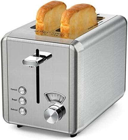 WHALL Toaster Stainless Steel, 6 Bread Shade Settings, Bagel/Defrost/Cancel Function, 1.5in Wide Slot, High Lift Lever, Removable Crumb Tray, for Various Bread Types