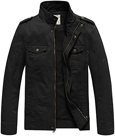 WenVen Men's Casual Washed Cotton Military Jacket