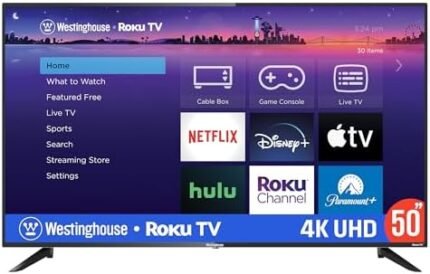 Westinghouse Roku TV - 50 Inch Smart TV, 4K UHD LED TV with Wi-Fi Connectivity and Mobile App, Flat Screen TV Compatible with Apple Home Kit, Alexa and Google Assistant