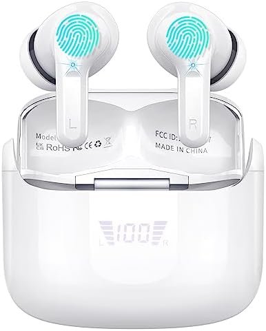 Wireless Earbud, Bluetooth Headphones 5.3 Stereo Bass Earphones 2023 Noise Cancelling Ear Buds 40H Dual Mic Call, Bluetooth Earbud in-Ear USB-C LED Display IP7 Waterproof Sport Headset for Android iOS