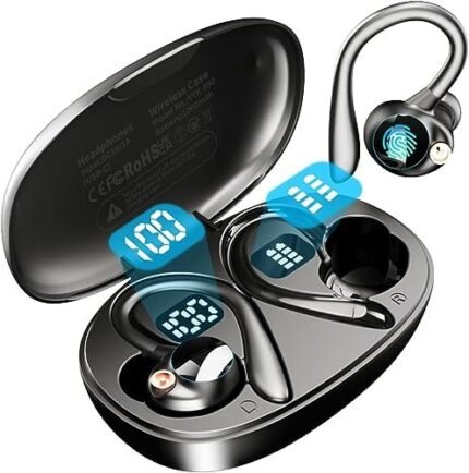 Wireless Earbuds Bluetooth 5.3 Headphones Sport Ear Buds with HD Microphone 60H Playtime Dual LED Battery Display Over Ear Earphones with Earhook IPX7 Waterproof for Workout/Gym/Running Black