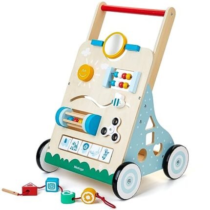 Wooden Baby Walker, 10 in 1 Baby Activity Center Walker Adjustable Wood Toddler Walker Push Walker Toy for Boys and Girls (BW001)