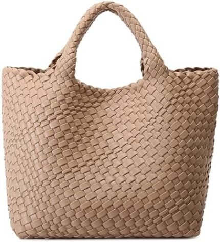 Woven Bag for Women, Vegan Leather Tote Bag Large Summer Beach Travel Handbag and Purse Retro Handmade Shoulder Bag