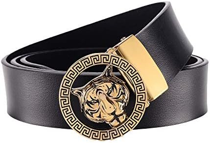 XAvoec Men's Belt Leather Dress Luxury Gold Tiger Wolf Adjustable Slide Buckle Designer Belts