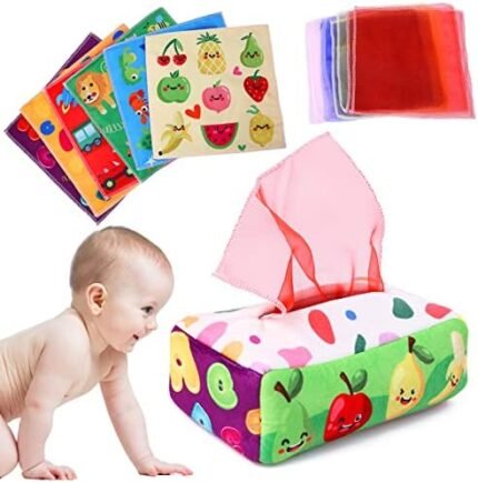 YOGINGO Baby Toys 6 to 12 Months - Tissue Box Toy Montessori for Babies 6-12 Months, Soft Stuffed High Contrast Crinkle Infant Sensory Toys, Boys&Girls Kids Early Learning Gifts