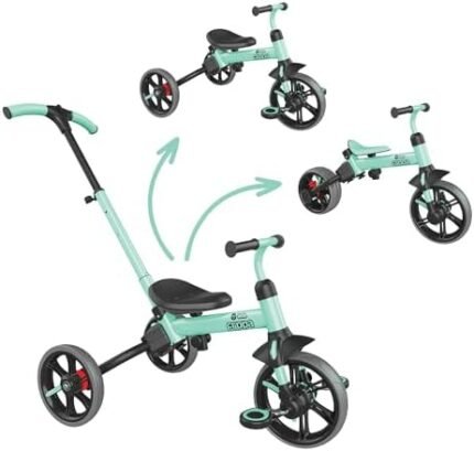 Yvolution 4 in 1 Toddler Trike Velo Flippa Push Tricycle Toddler Balance Bike with Parent Steering Push Handle for Boys Girls 2-5 Years Old (Green)