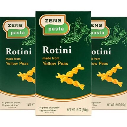 ZENB Plant Based Rotini Pasta - Made From 100% Yellow Peas, Gluten Free, Non-GMO & Vegan, 17g of Protein & 11g of Fiber In Every 3 oz Serving - 12 oz Boxes (Pack of 3)