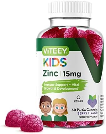 Zinc Gummies for Kids 15mg - Immune Support Booster - Formulated for Kids - Powerful Natural Antioxidant Zinc Vitamin Supplement - Gluten Free, Gelatin Free, GMO Free - Chewable Berry Flavor Gummy