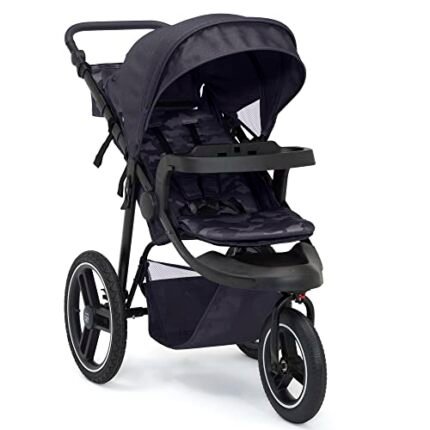 babyGap Trek Jogging Stroller - Lightweight Jogging Stoller with Extendable Canopy & Reclining Seat - Includes Car Seat Adapter - Made with Sustainable Materials, Black Camo